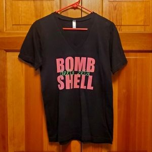 Delta Zeta Black V-Neck T-Shirt DZ Sorority "Bomb Shell" pink and green 🐢💗